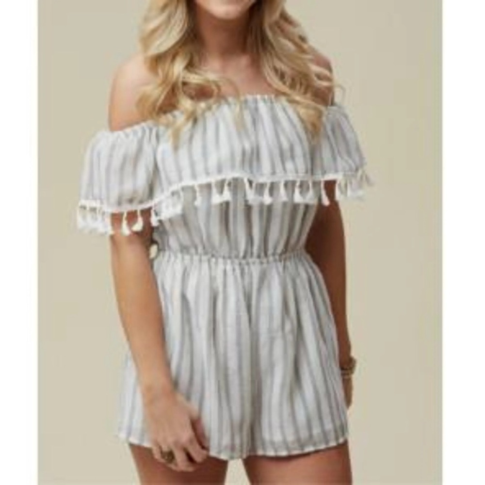 Altar’d State Striped Off-Shoulder Romper Size Medium